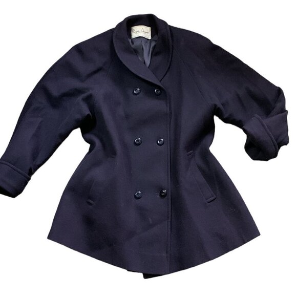 VTG L.C. Mae Wool Double Breasted Peacoat/Trenchcoat S/M Navy Blue 123E - Picture 2 of 10